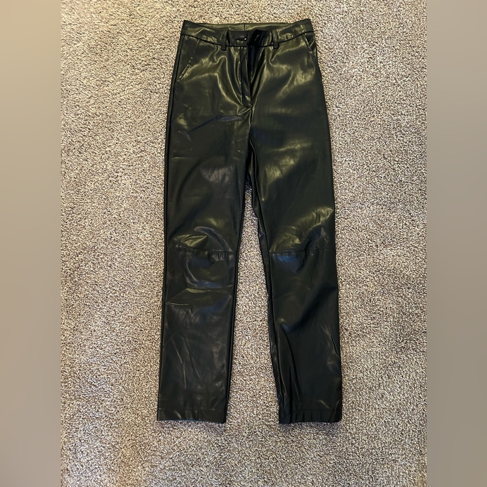 Black leather high-rise straight pants